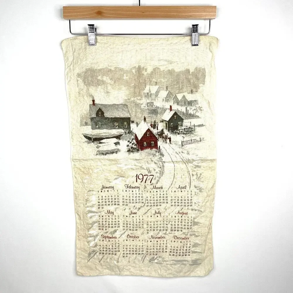 Vintage 1977 Hanging Tea Towel Calendar